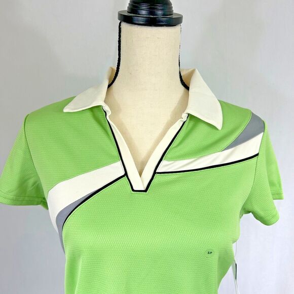 IZOD XFG Cool-FX Golf V-Neck Polo Shirt - Tennis - Celery Green - Women's Sz S/P - Picture 2 of 9